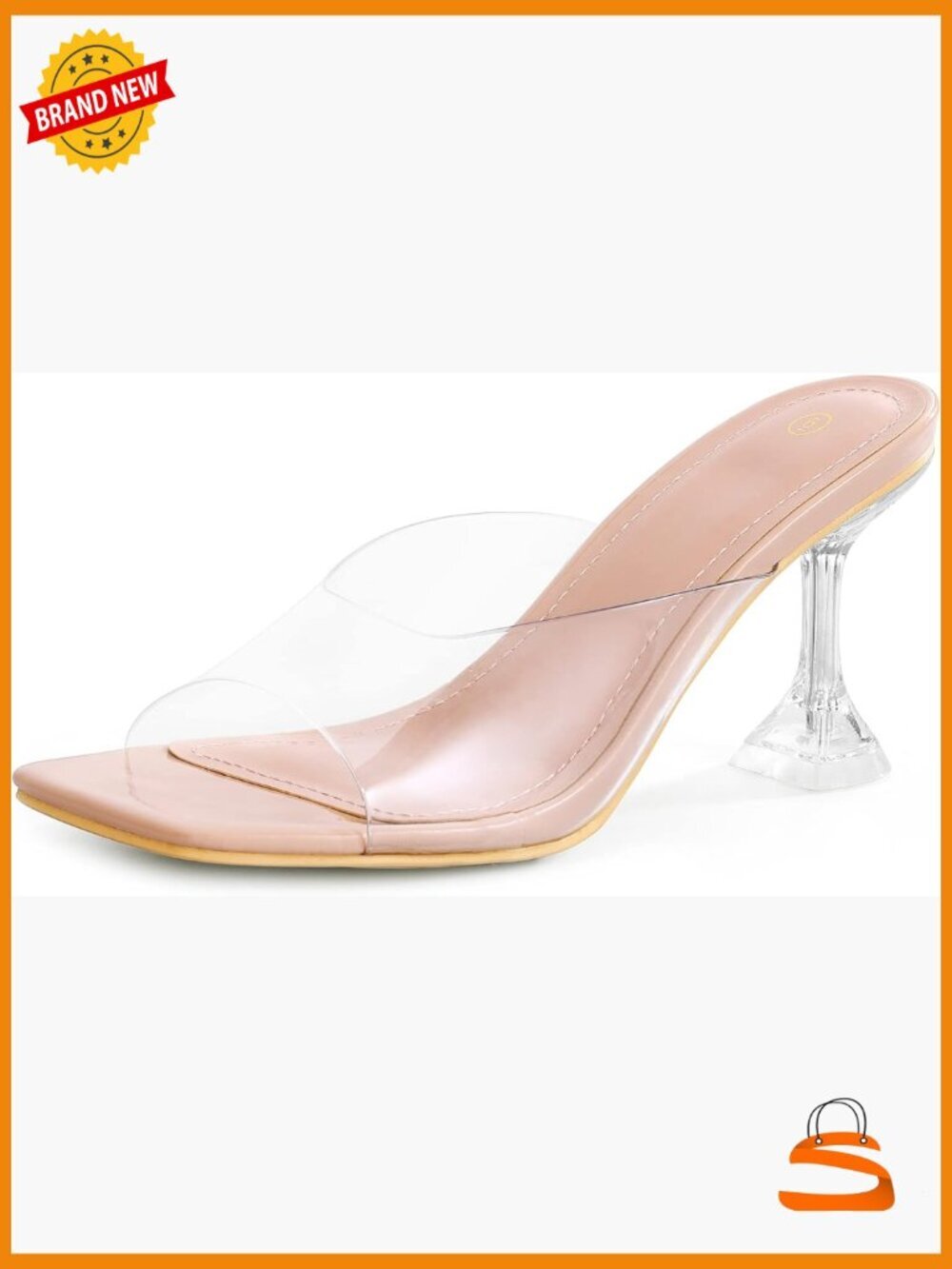 Women's Clear Heeled Sandals Square Toe Stiletto Mules Slip On Dress Shoes